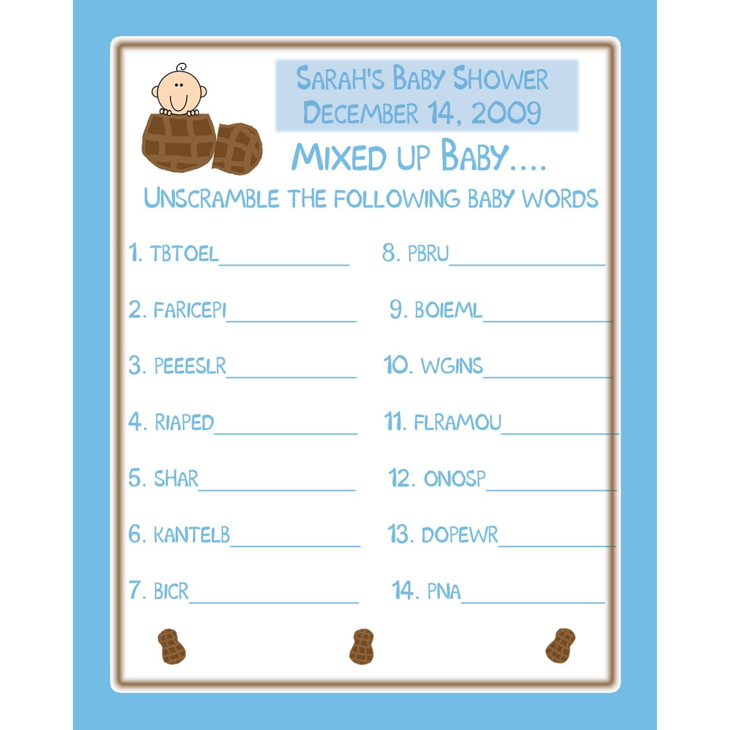 Baby shower games printable