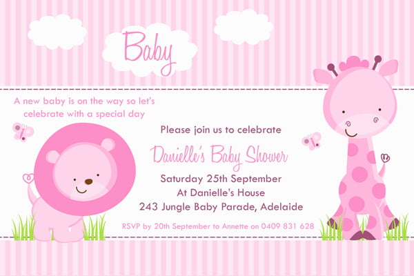 Sweet Pink Jungle Baby Shower Invitations for Girl