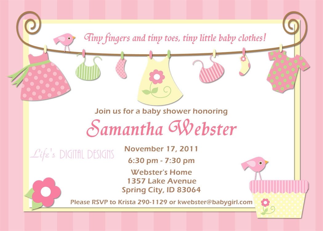 Baby Clothes Design For Girls Baby Shower Invitation