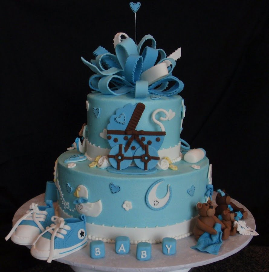 Blue Baby Item Decoration For Boy Baby Shower Cake