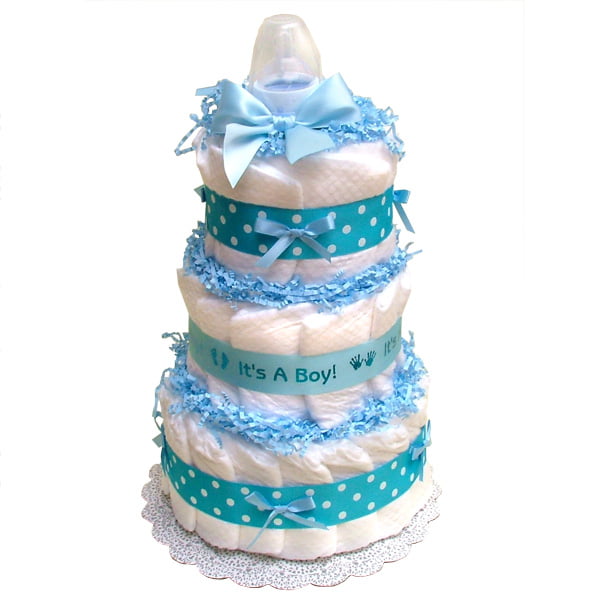 Blue Butterfly Themed Baby Shower Diapers Cake For Boys