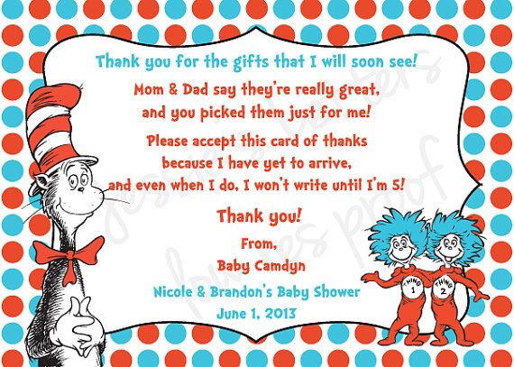 Dr. Suess Baby Shower Thank You Card Wording