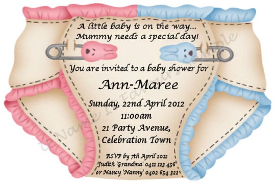 Persobnalized Diapers Baby Shower Invitation For Twins
