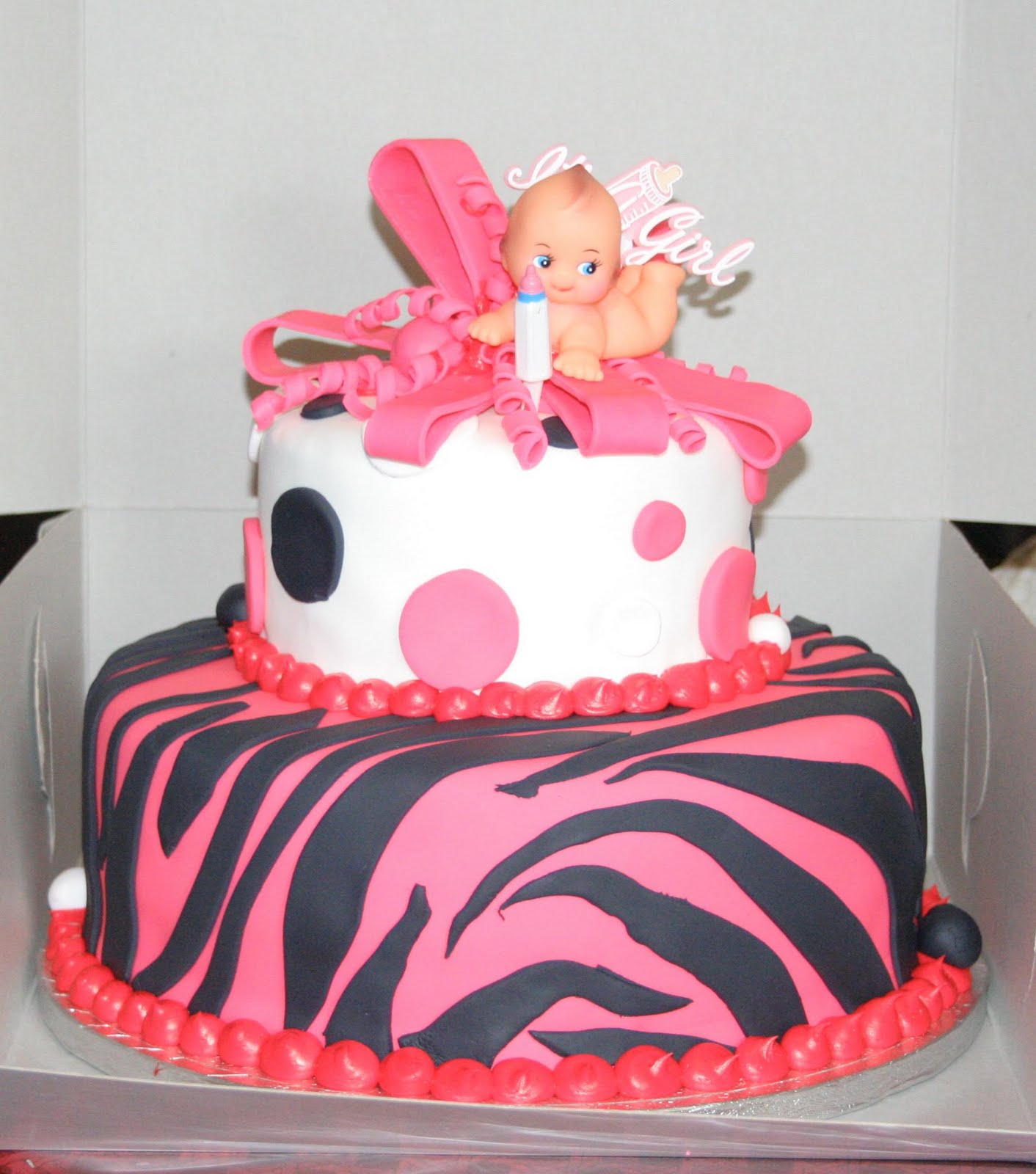 Pink And Black Zabra Print Baby Shower Girl Cake