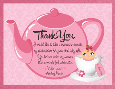 Pink Tea Party Baby Shower Thank You Card Wording