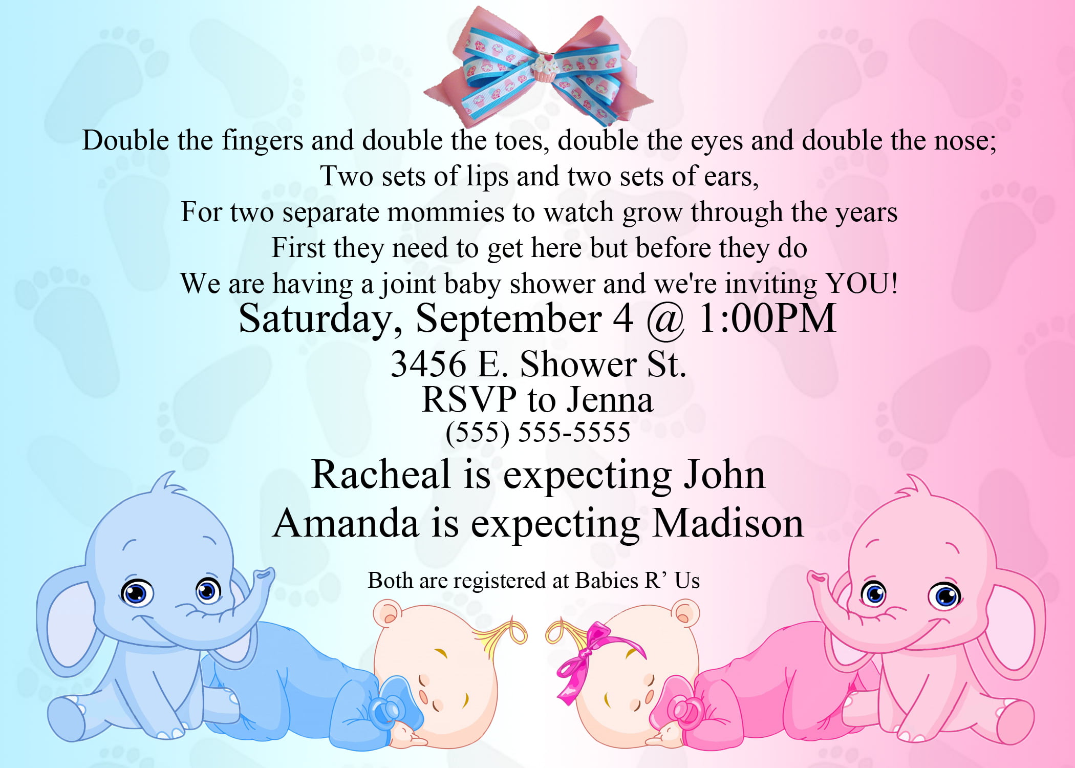 Twins Elephant Baby Shower Invitation Templates Free