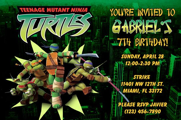 Ninja Turtle Birthday Party Invitation Wording Ideas