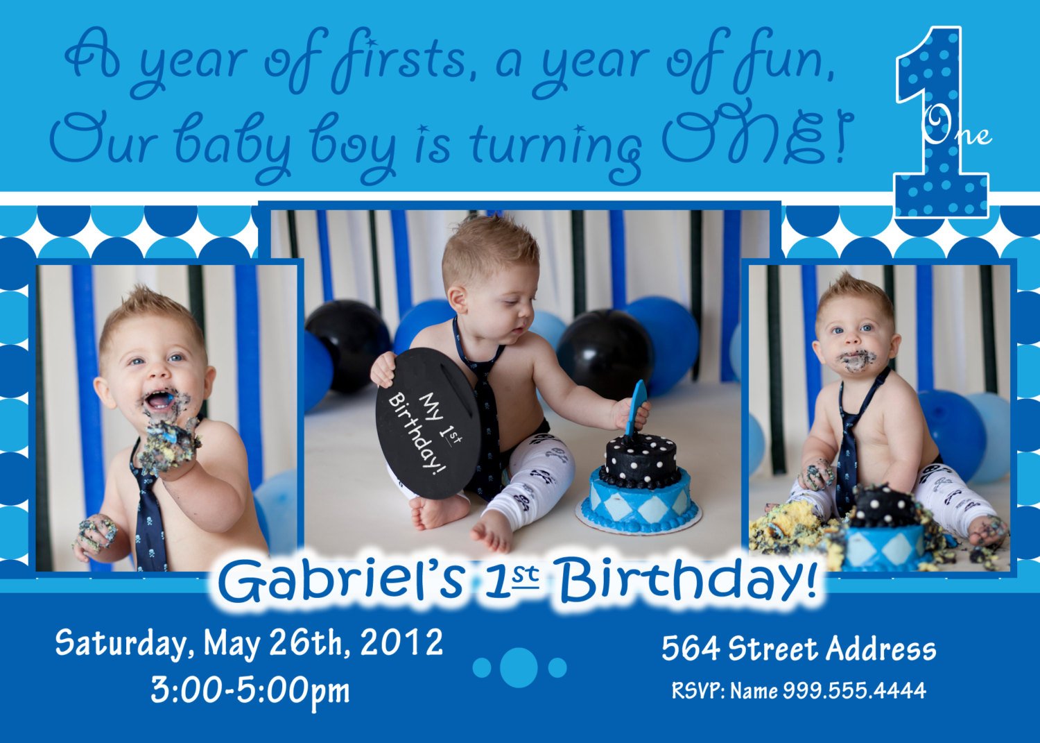 Personalized Baby Boy 1st Birthday Invitation Templates