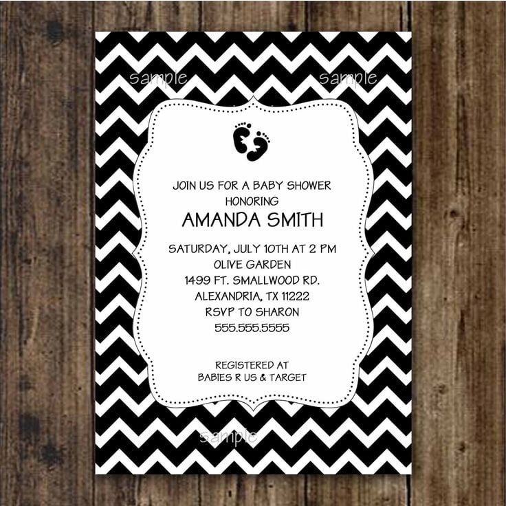 motif black and white baby shower invitations