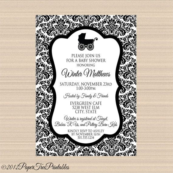 cart black and white baby shower invitation