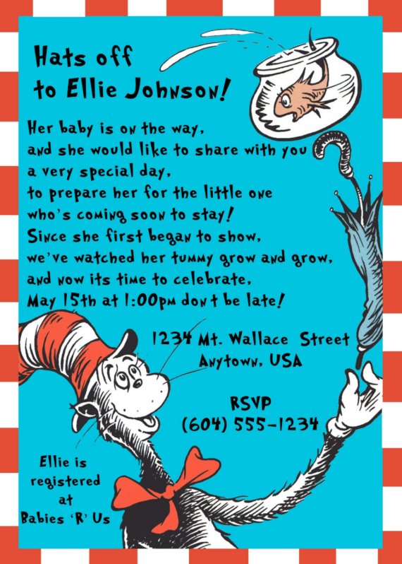 words cat in the hat baby shower invitations