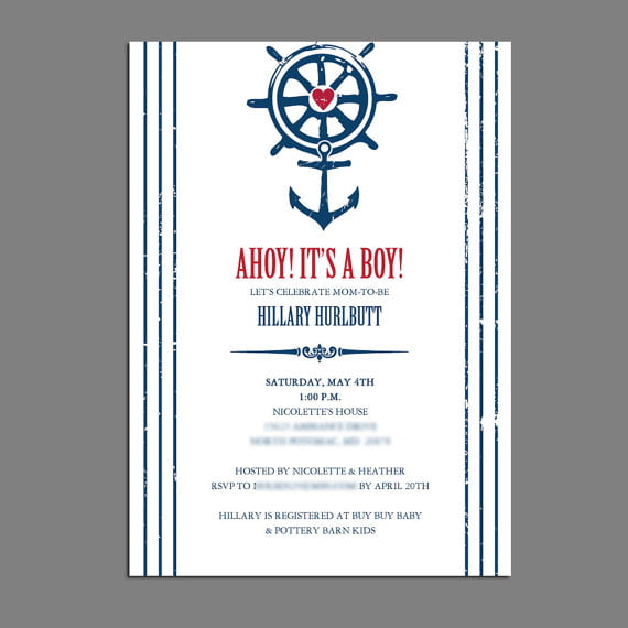 anchor beach themed baby shower invitations