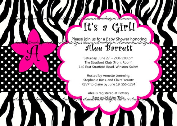 motif pink black and white baby shower invitation