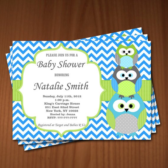 blue chevron free printable owl baby shower invitations