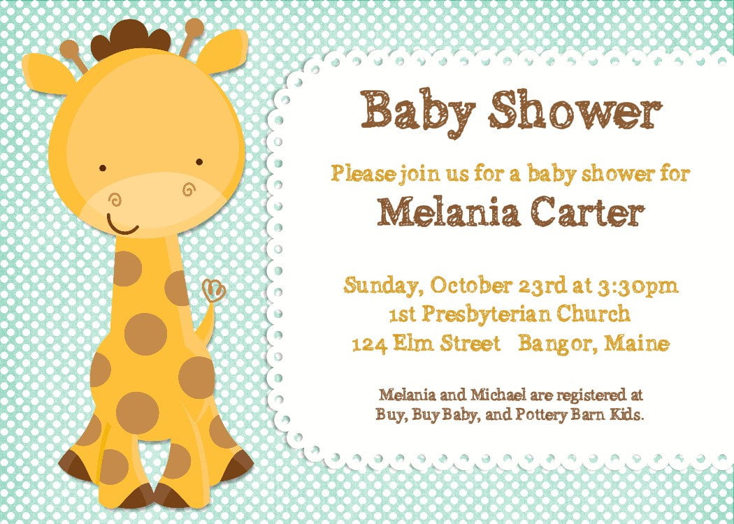 giraffe animal baby shower invitations