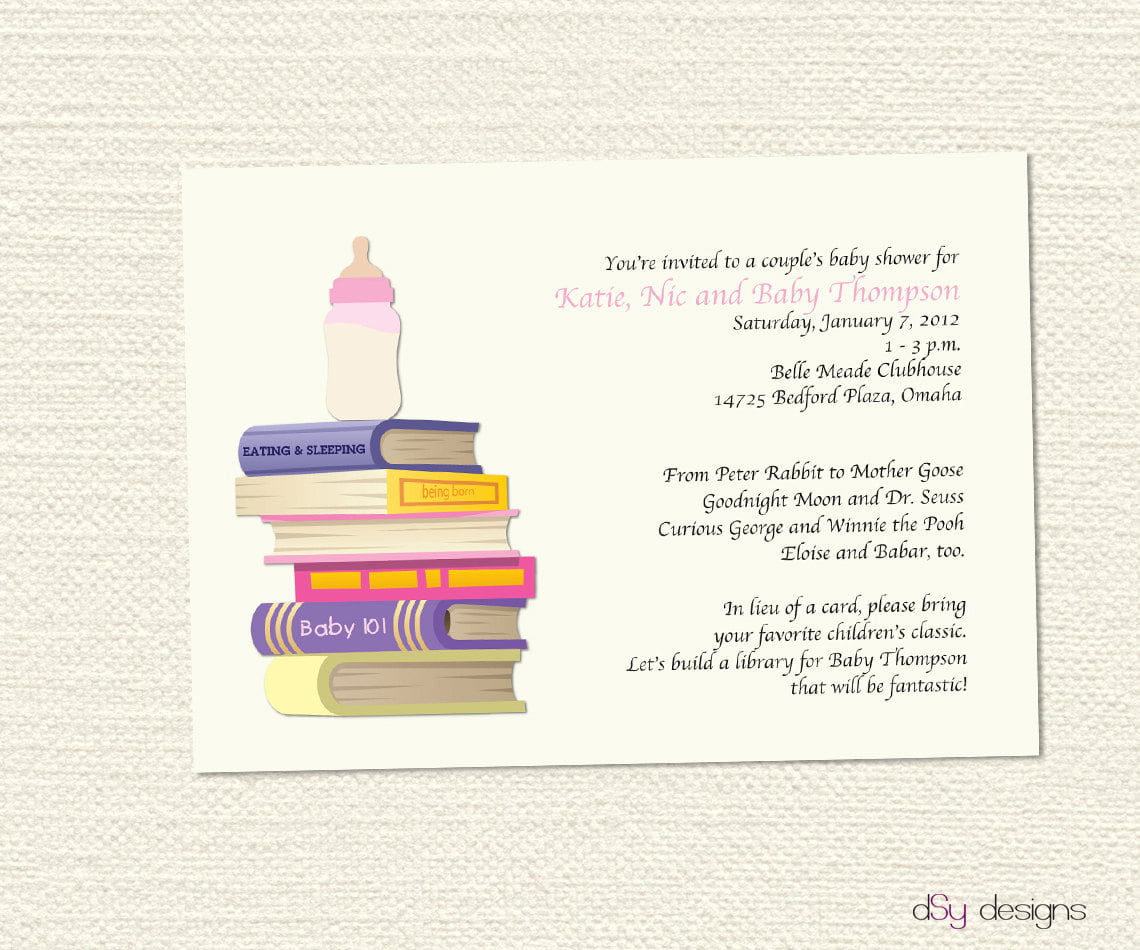 plain book baby shower invitations