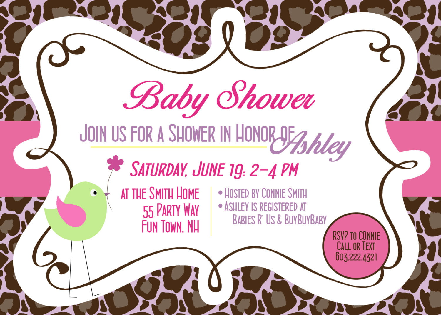 motif cheetah print baby shower invitations