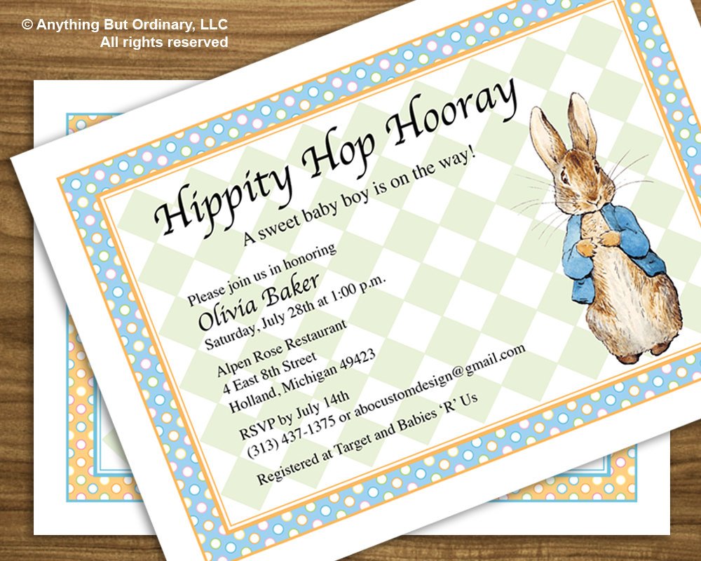 cute peter rabbit baby shower invitations