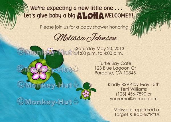hawaii beach themed baby shower invitations