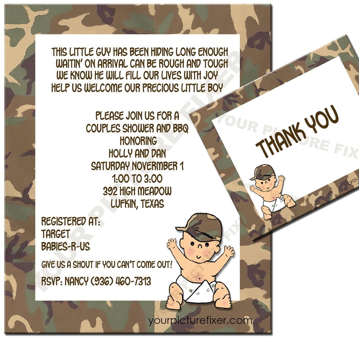 army camouflage baby shower invitations