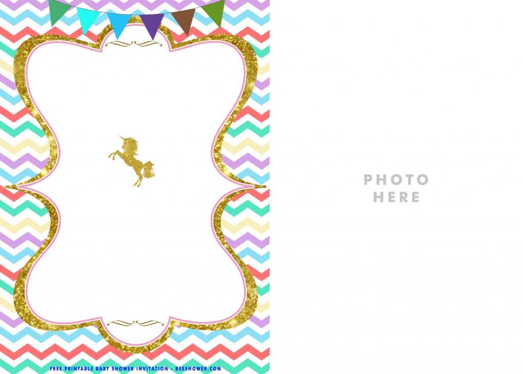 Free Unicorn Party Templates With Colorful Flags and Gold