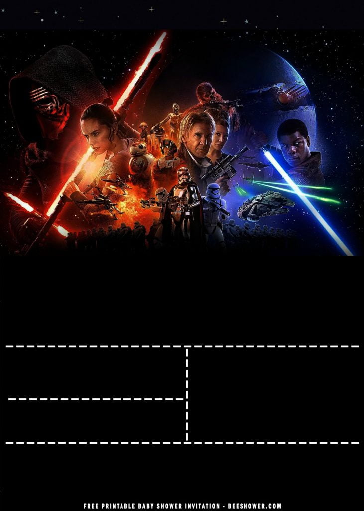 Free Printable Star Wars Party Invitation Templates With Light Saber and Black Background