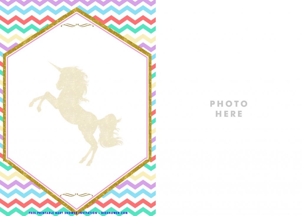 Free Unicorn Party Templates in Portrait with Gold Text and Photo Frame
