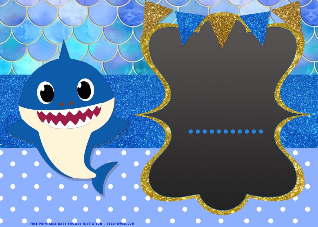 Free Baby Shark Templates With Blue Background and Polkadot