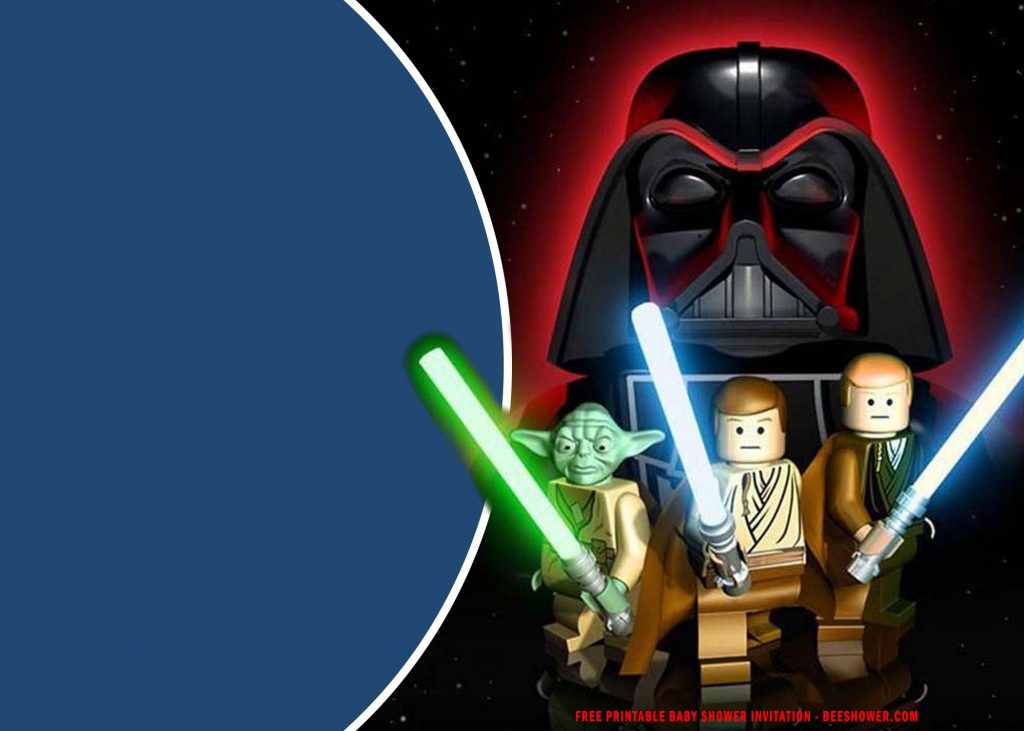 Free Printable Lego Star Wars Baby Shower Invitation Templates With Darth Vader and Text Box