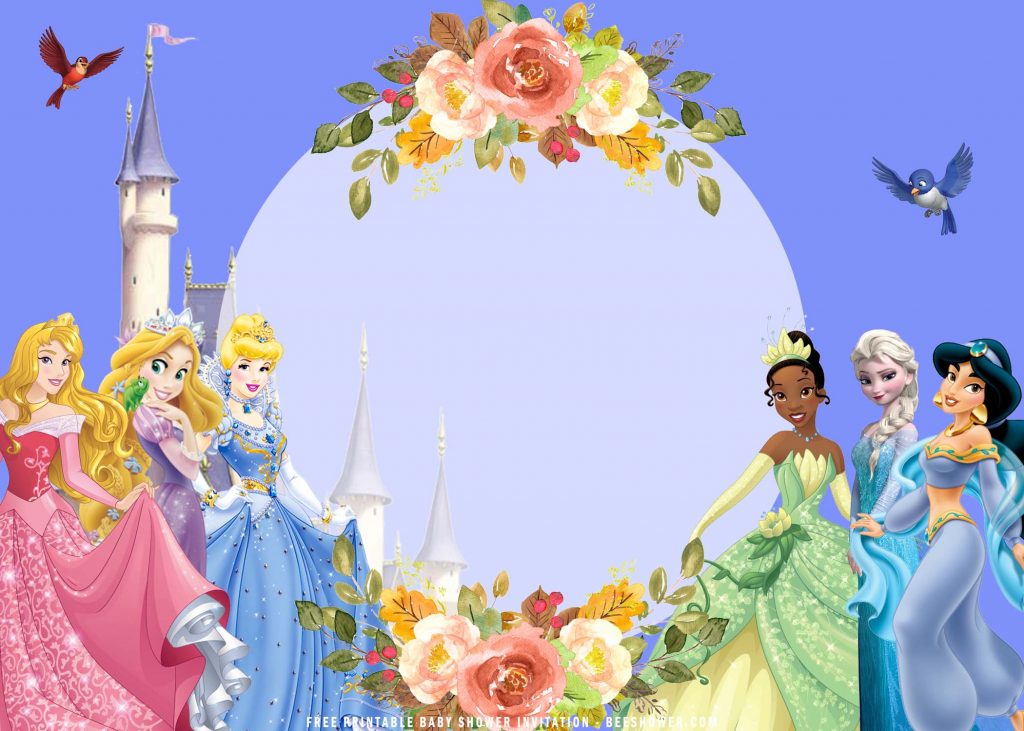Free Printable Floral Frame Disney Princess Invitation Templates With Eclipse Frame