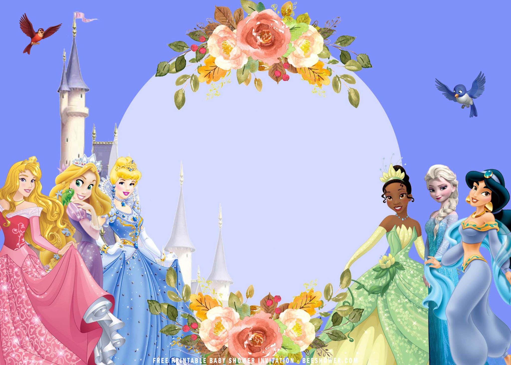 Download (FREE Printable) – Floral Disney Princess Baby Shower ...