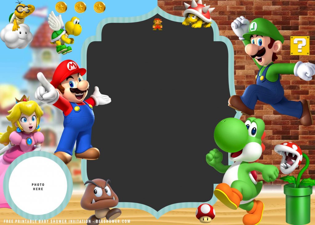 Free Printable Super Mario Invitation Templates With Mario and Luigi