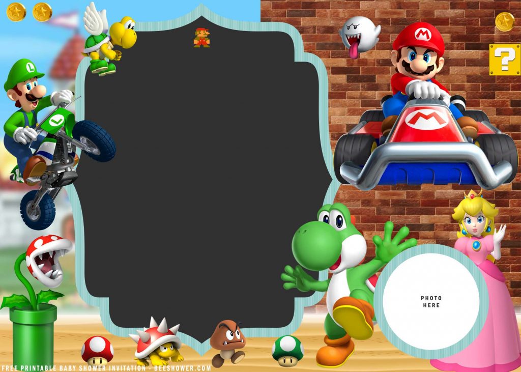 Free Printable Super Mario Invitation Templates With Luigi and Princess Peach
