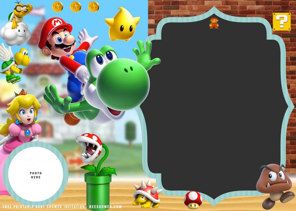 Free Printable Super Mario Invitation Templates With Flying Yoshi and Mario
