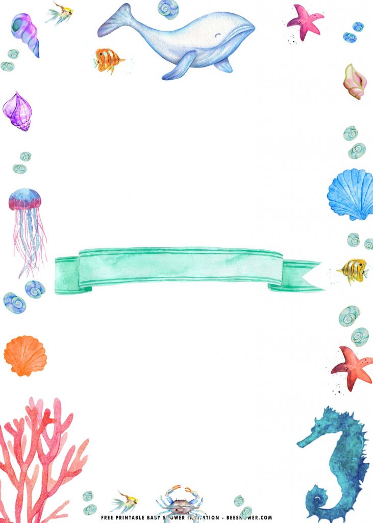 Free Printable Under the sea invitation templates with banner and jellyfish