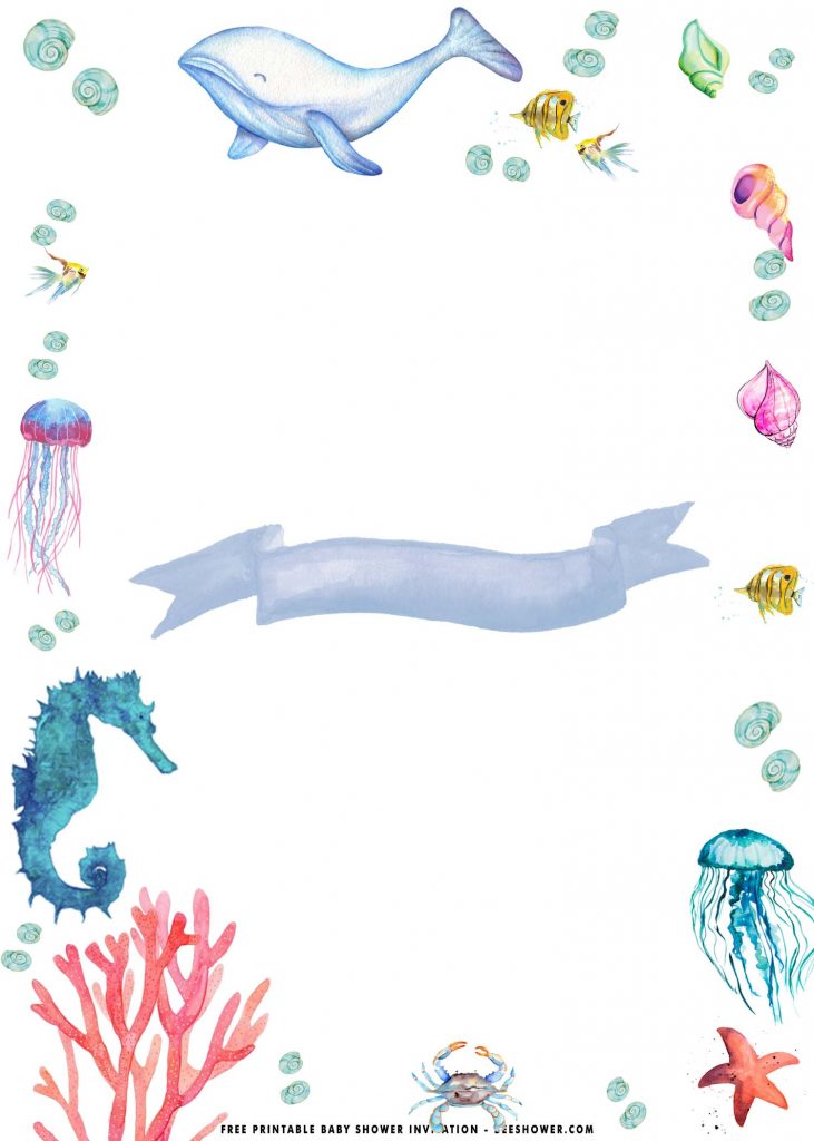 Free Printable Under the sea invitation templates with Sea Horse and Seaweed