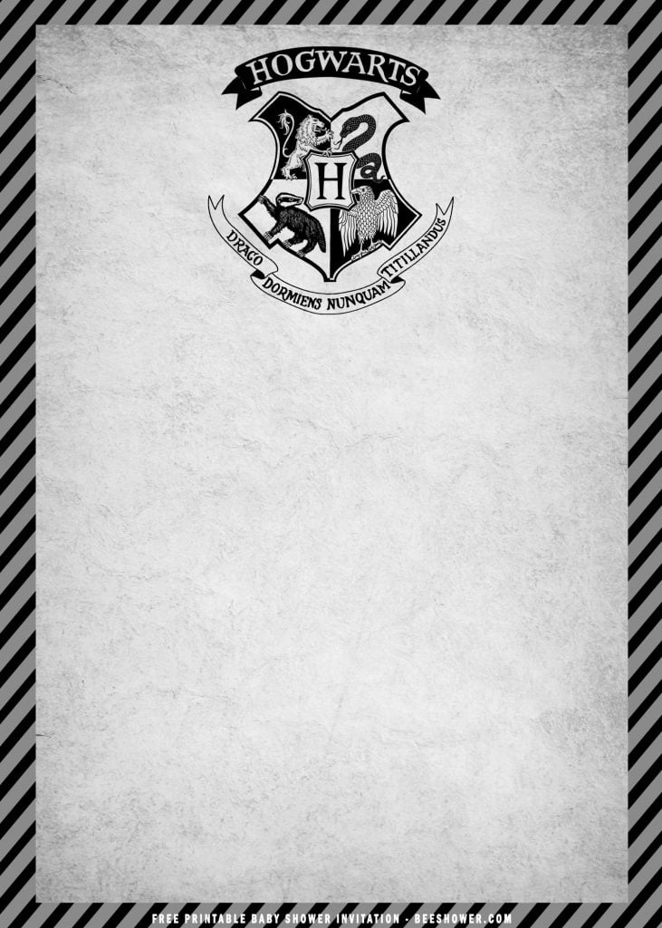 Free Printable Hogwarts School Baby Shower Invitation Templates With Black and White Background 