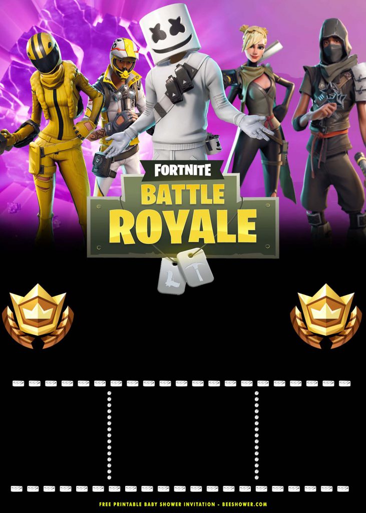 Free Printable Fornite Marshmello Baby Shower Invitation Templates With Ginger Gunner and Assassins