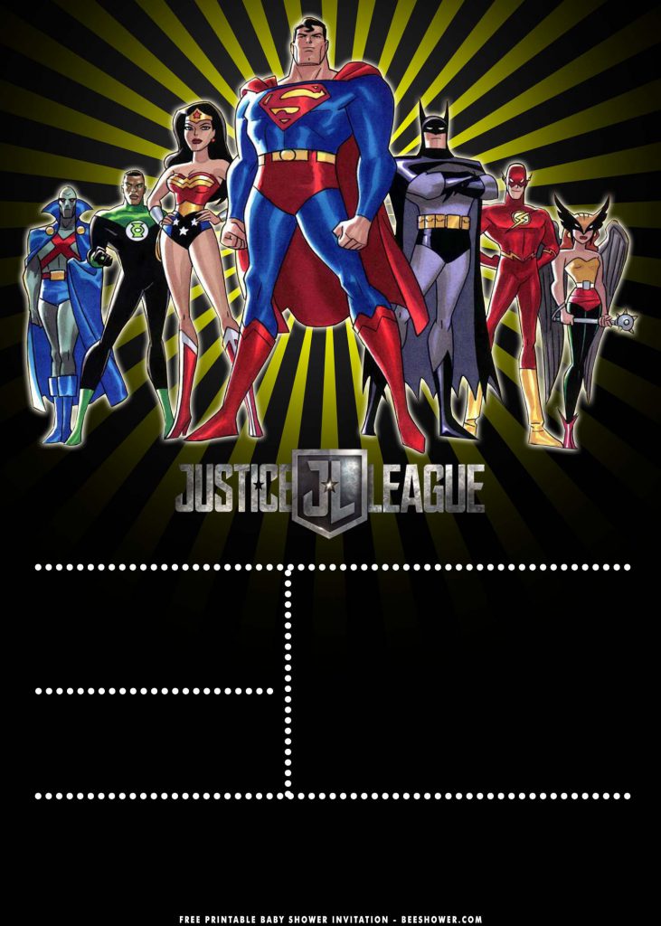 Free Printable Justice League Baby Shower Invitation Templates With Super Cool DC Comic Characters