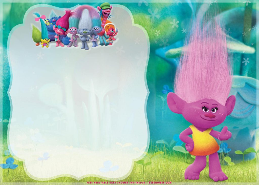 Free Printable Trolls Baby Shower Invitation Templates With Moxie and Dewdrop