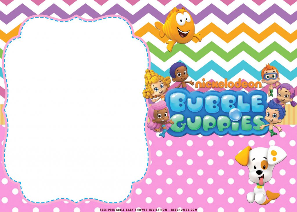 Free Printable Sweet Bubble Guppies Baby Shower Invitation Templates With Adorable Text Frame 