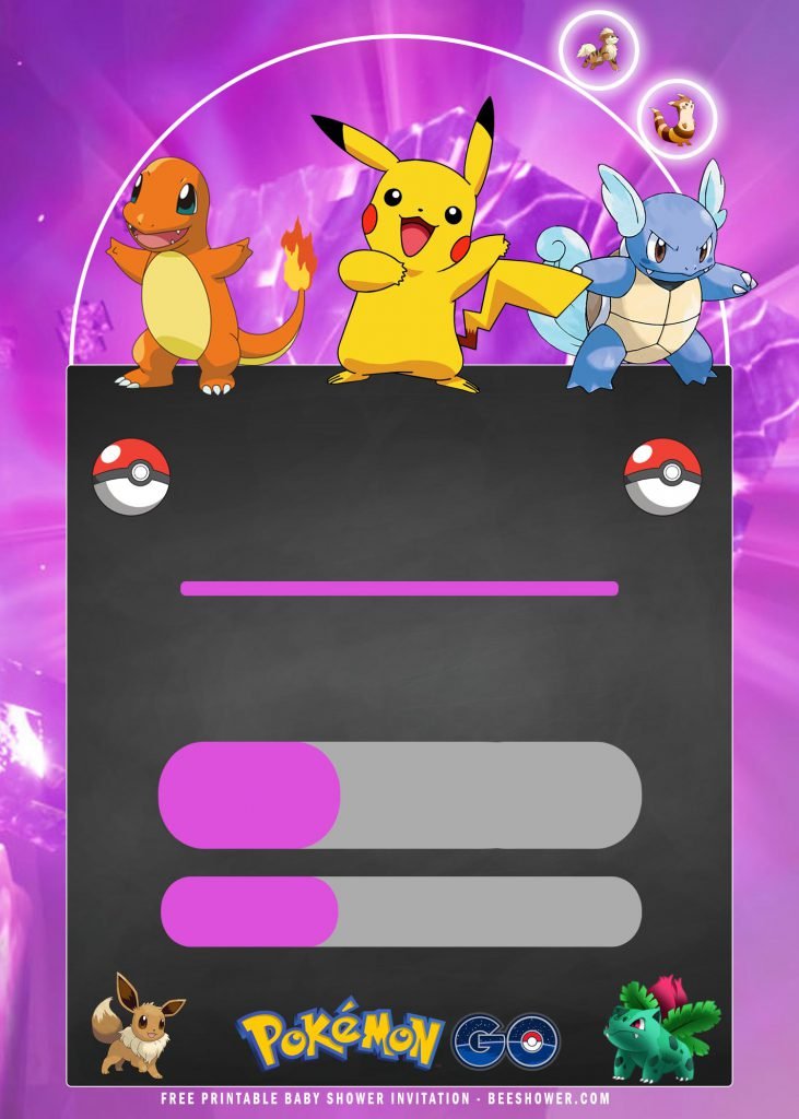 Free Printable Pokemon Birthday Invitations Templates With Box For Party Details and Portrait Orientation