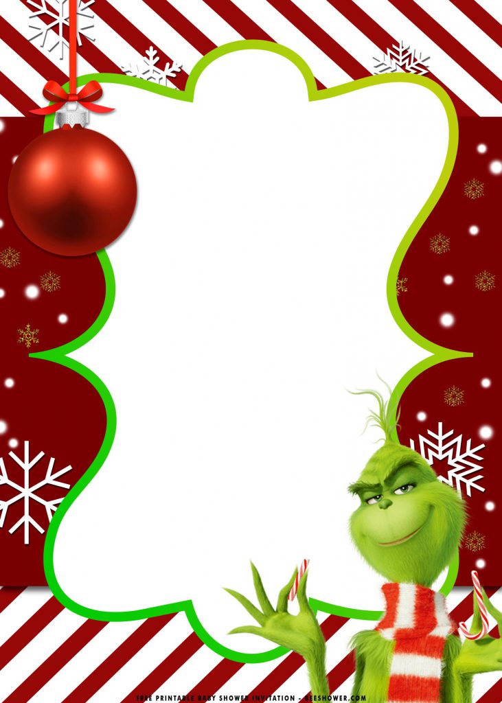 Free Printable Grinch Baby Shower Invitation Templates With Christmas Bulb and Grinch