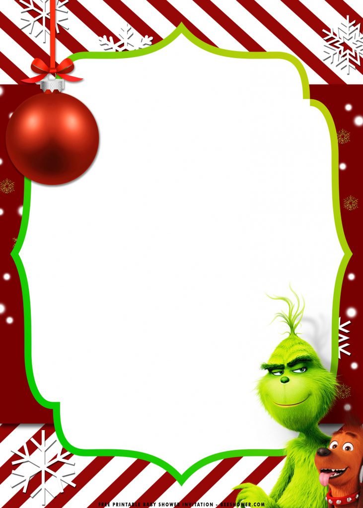 Free Printable Grinch Baby Shower Invitation Templates With Snowflakes and Confetti