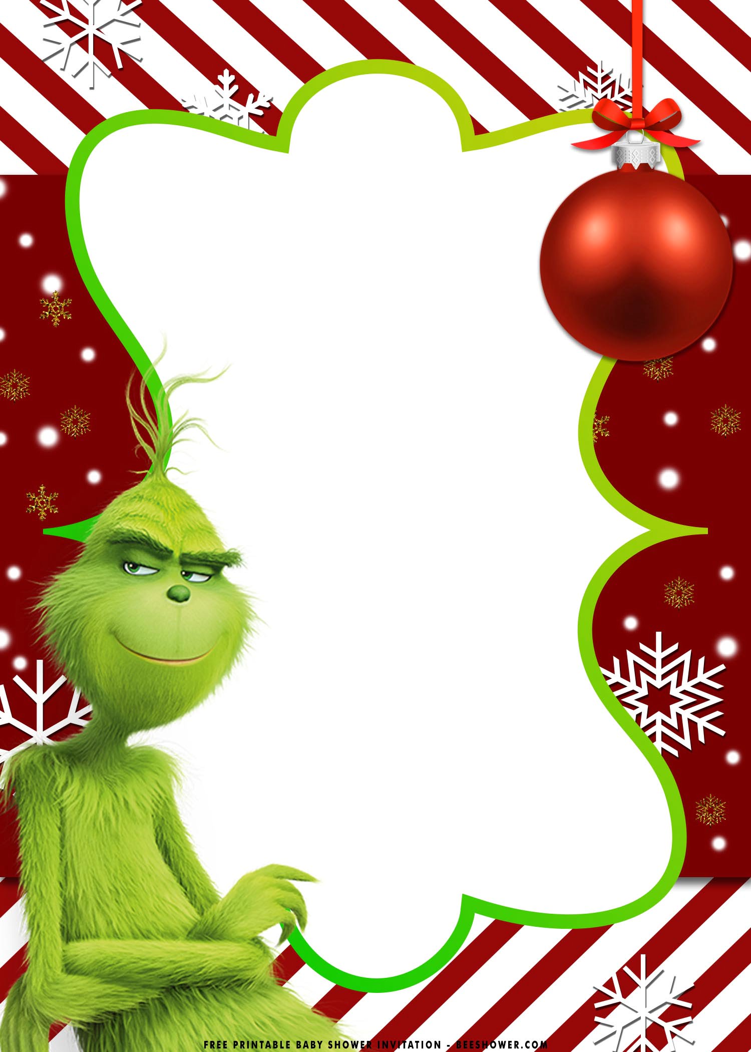 Free Printable Grinch Baby Shower Invitation Templates With Red Stripes and...