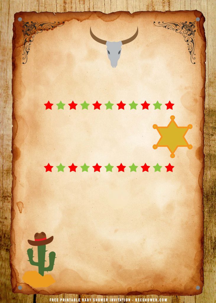 Free Printable Wild West Party Invitation Templates With Sheriff Badge and Stars