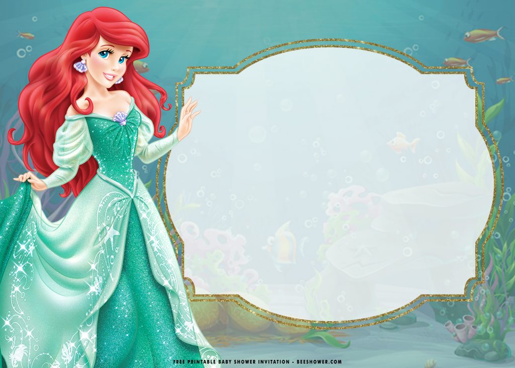 Free Printable Ariel The Little Mermaid Invitation Templates With Under The Sea Background