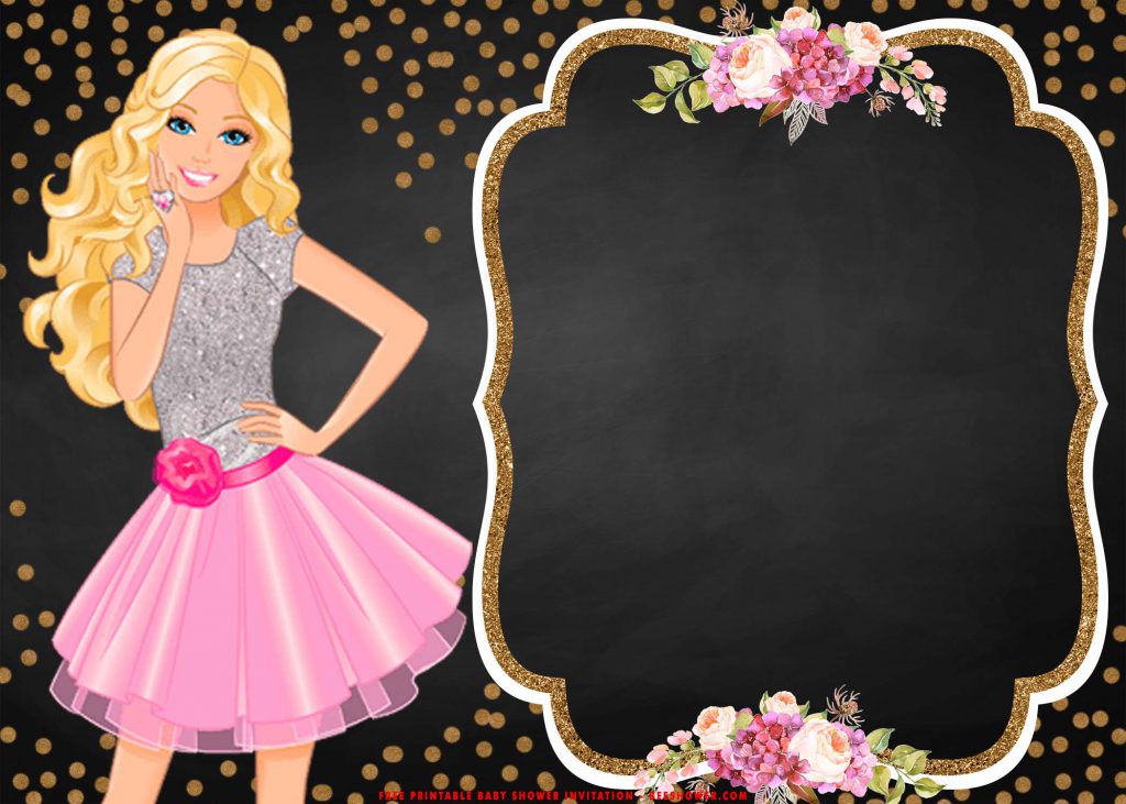 Free Printable Elegant Barbie Baby Shower Invitation Templates With Pretty Barbie Pose