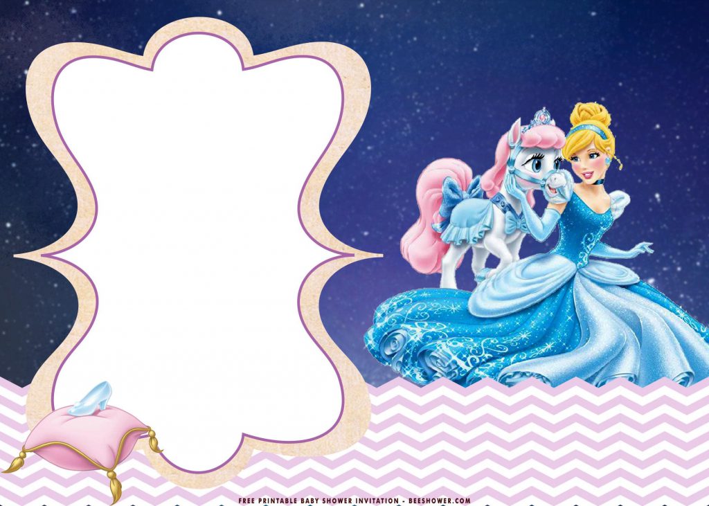 Free Printable Disney Cinderella Invitation Templates With Little Pony and Pink Stripes
