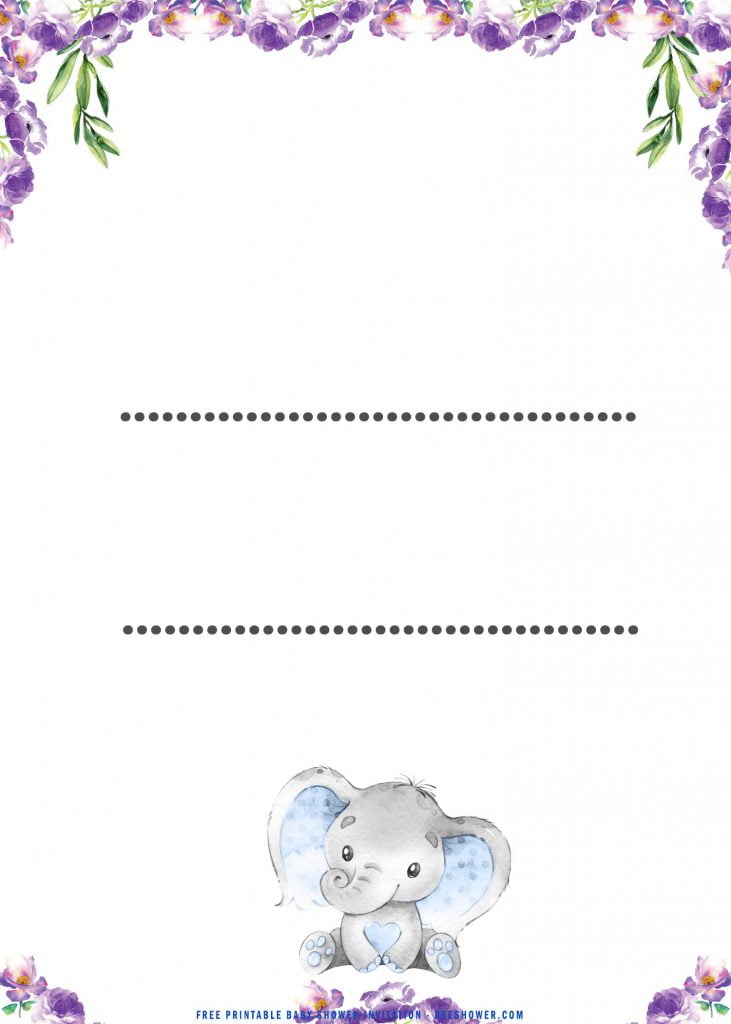 Free Printable Cute Baby Elephant Baby Shower Invitation Templates With Space For Party Details and Portrait Orientation